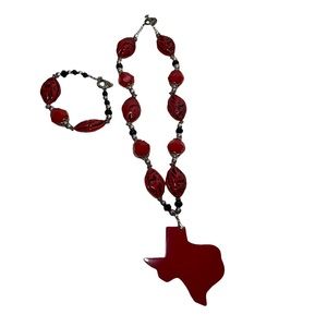 Red Resin Texas Necklace Bracelet Set Toggle Closure